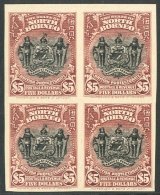 1911 $5 Black & Lake, SG 182a, IMPERF Block Of 4, Very Fine, Mint No Gum. For More Images, Please Visit... - Borneo Del Nord (...-1963)