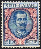 1908 5L Blue And Rose "Floreale", Sass 78 Superb NHM. Exceptionally Well Centered For This Issue. For More Images,... - Non Classificati