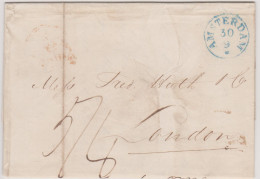 (4278) Netherland Stampless Blue Cd AMSTERDAM-London 1842 Taxed Man "5/8" With Text - ...-1852 Voorlopers