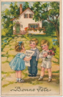 ENFANTS - Jolie Carte Fantaisie Enfants Et Fleurs "Bonne Fête" Signée HANNES PETERSEN - Petersen, Hannes