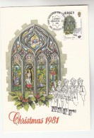 1981 JERSEY FDC Maximum Card  CHRISTMAS STAINED GLASS WINDOW ST HELLIER CHURCH  Stamps Cover Religion - Glas & Brandglas