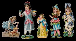 CHROMO Découpi Enfance (Lot De 5) Fillettes Costumées - Gaufré Embossed - Children