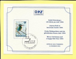 Carte Vœux  1994 Timbre Martin-pêcheur  Luxembourg - Herdenkingskaarten