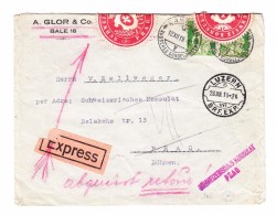 Schweiz 12.12.1919 Basel Express Brief An Schw. Konsulat In Prag Retour "Abgereist" 2x35Rp Helvetia Konsularsiegelmarken - Covers & Documents