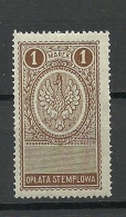 POLEN Poland Stempelmarke Documentary Tax 1 Marek MNH - Steuermarken