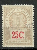 SCHWEIZ Switzerland 1922 St Gallen Stempelmarke Documentary Tax 25 Cts O - Revenue Stamps