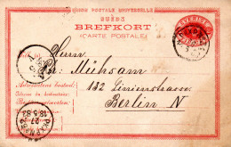 Schweden Amtl. Ganzsache-Postkarte P13a Gelaufen Stockholm 18.5.1883 Nach Berlin - Briefe U. Dokumente
