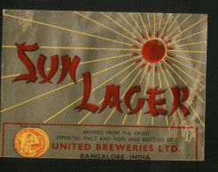 Sun Lager (United Breweries, Bangalore - India), Beer Label From 60`s. - Bier
