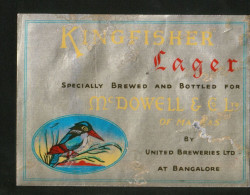 Kingfisher Lager (United Breweries, Bangalore - India), Beer Label From 60`s. - Beer