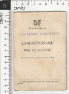 Era Fascista Lasciapassare Per Le Colonie Del Regno D' ITALIA 1939 (affrancata Con Marca Da Bollo 6 Lire Viola - Fiscaux