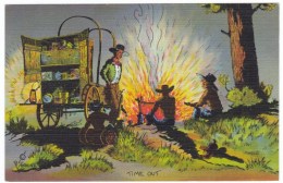 Cowboys Campfire Cooking, Old West American Range, C1940s Vintage Linen Postcard - Other & Unclassified