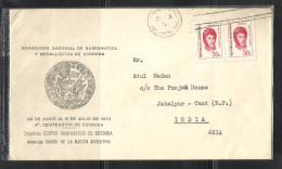 ARGENTINA,1973, Cover From Argentina To India,Exposicion Numismauica, 4th Centro Ce Cordoba 1971 Stamps - Cartas & Documentos