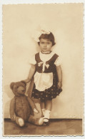 Real Photo Cute Girl With Big Teddy Bear Ours En Peluche 1937  Romania - Jeux Et Jouets