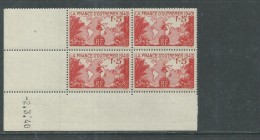 France N° 453 XX Pour La France D´ Outre-Mer En Bloc De 4 Coin Daté Du 2 . 3 . 40, Sans Charnière, TB - 1940-1949