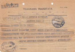 TELEGRAMME SENT FROM CERNAUTI TO CLUJ NAPOCA, WRITTEN IN GERMAN, 1931, ROMANIA - Telegraph