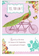 Double Carte Fantaisie - Paon Sur Un Vélo Tandem - Papillon - - Animali Abbigliati