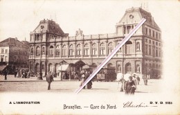BRUXELLES - Gare Du Nord - Superbe Carte Très Animée Et Circulée En 1903 Avec Tramways à Vapeur - Transport Urbain En Surface