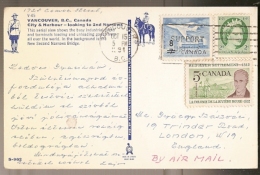 Canada & Bilhete Postal,City And Harbour, Vancouver,  Londres England 1961(1) - Covers & Documents