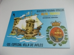 CARTOLINA QLS GRUPPO RADIO ITALIA ALFA TANGO DIVISION ESPANA QSL ESPECIAL VILLA DE AVILES - Radio