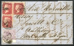 MALTA 1858 Dec 4th Cover From Malta To Newcastle Upon Tyne, Franked 1d Stars (3) & 6d Deep Lilac (SG.69), All Tied B - Otros & Sin Clasificación