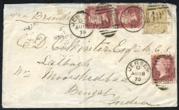 1875 Cover From Jersey To Murshidabad, Bengal, India, Franked 1d Red Pl.137 (3) & 9d Straw Wmk Spray Wing Margin Exa - Autres & Non Classés