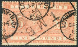 1877 £5 Orange FU With Circular D/stamps (3) & Boxed Cancel, SG.T18. (1) Cat. £3200 - Otros & Sin Clasificación