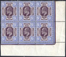 1911 9d Deep Plum & Blue, Lower Right Corner Marginal Block Of Six Showing Date Cuts (5x UM) Small Tone To Margin, S - Otros & Sin Clasificación