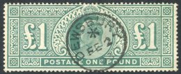 1902 £1 Dull Blue-green, Superb Used With A Complete Strike Of The Dewsbury Feb 2nd 1903 C.d.s, SG.266. - Autres & Non Classés