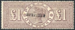 1884 Wmk Crowns £1 Brown Lilac RD, Optd SPECIMEN Type 9, Some Thins SG.185s. (1) Cat. £2800 - Otros & Sin Clasificación