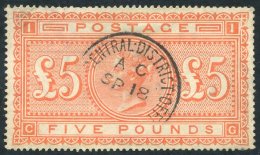 1867-83 £5 Orange, VFU With Part Central District Office C.d.s, SG.137. (1) - Autres & Non Classés