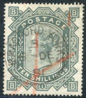 1867-83 Wmk Maltese Cross 10s Greenish Grey BB, VFU Example With Bradford, Yorks C.d.s, Also With Red Crayon Mark, Good - Autres & Non Classés