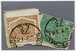 1898 1s Lett DH Stock Exchange Forgery Overlapped By A 6d Pl.11 (genuine Stamp), Tied To A Small Piece By Stock Exchange - Autres & Non Classés