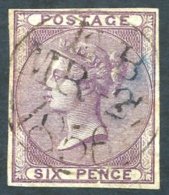 1856 6d Deep Mauve Plate Proof Imperforate On 'azure' Paper With Trial Cancellation 'ER/MR 2/1856' Wmk Emblems Inverted, - Autres & Non Classés