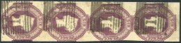 1847-54 6d Purple Vertical Strip Of Four, Clear Margins Left Side & Top, Others Cut Into Or Touching, Each Cancelled - Autres & Non Classés