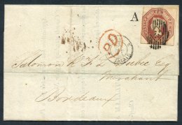 1851 Cover To Bordeaux, Franked 10d Embossed, Tied London Barred Oval Numeral, Obverse Bears PD In Red, Calais Transit, - Autres & Non Classés