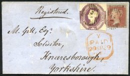 1855 Reg Cover From London To Knaresborough, Franked 1d Stars & 6d Embossed Cut Into At Base, Cancelled Barred Oval - Autres & Non Classés