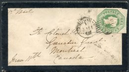 1860's Mourning Envelope From London To Montreal, Canada, Franked 1s Embossed (cut Into Right Side), Tied By London Dupl - Autres & Non Classés