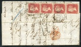 1861 Cover To Bordeaux, Franked 1d Stars Vertical Strip Of Four, Tied Fine London Inland Duplexes, Also Tied By INSUFFIC - Autres & Non Classés