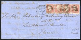 1857 Cover From Chester To Flint, Franked 1d Stars C9 (4) Pl.40 Strip Of Four TH-TK, Tied By Chester Spoons. - Autres & Non Classés