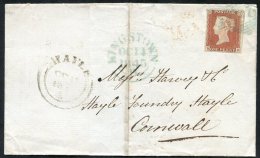 1845 Cover From Kingstown To Hayle, Cornwall Franked 1d 1841 1d RG, Large Margined Example Tied By Irish Diamond Numeral - Autres & Non Classés