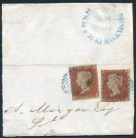 1844(?) Piece Franked By 1841 1d (2) DH & HH, Both With Margin In Places, But Cut Into & Tied By 1844 Type Numer - Autres & Non Classés