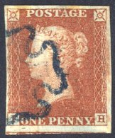 1841 1d Red Brown FH, Good To Large Margins, Cancelled By A Superb Dark Blue MC, Horizontal Crease. - Autres & Non Classés