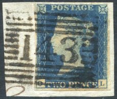 Plate 2 OL, Three Good Margins, Right Side Just Into Upper Frame Tied To Small Piece By Scots, 1844 Type Numeral '143' F - Autres & Non Classés