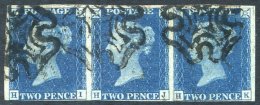 Plate 1 HI/HK, Horizontal Strip Of Three, Clear To Large Margins Cancelled By Three Black MC's, Some Minor Creasing, Har - Autres & Non Classés