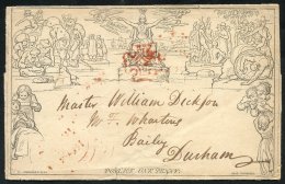 1840 One Penny Letter Sheet Forme 4 Stereo A70 From Alnwick To Durham, Cancelled Red MC, Reverse Bears Alnwick July 18th - Autres & Non Classés