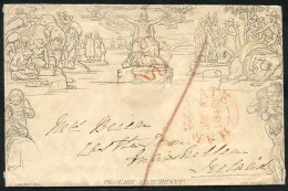 1840 One Penny Envelope Form 2 Stereo A147 From Harrogate To Ireland, Cancelled By An Orange/red MC, Obverse Also Bears - Autres & Non Classés