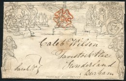1840 One Penny Envelope (Stereo Removed) From Harrogate To Sunderland, Cancelled By Fine Red MC, Reverse Bears Double Ar - Autres & Non Classés