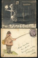 1899 Envelope From Leeds To Broughton Astley, Franked 1d Lilac With Watercolour Painting Of A Man Fishing 'I'll Just Dro - Sonstige & Ohne Zuordnung