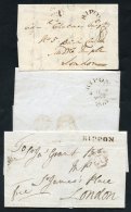 YORKSHIRE (RIPON) 1790-1920 Range Of Covers/cards Written Up On Leaves Incl. 1790 Rippon S/line Marks (4) One With Fancy - Autres & Non Classés