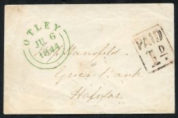YORKSHIRE 1844 Envelope Addressed To Green Bank, Halifax, Bears Boxed 'PAID/1d' With 'Holmes' In Upright Of 'I' Obverse - Autres & Non Classés